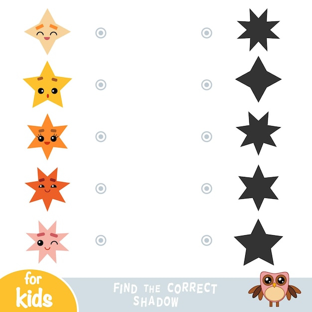 Find the correct shadow, education game for children. Geometric shapes - stars