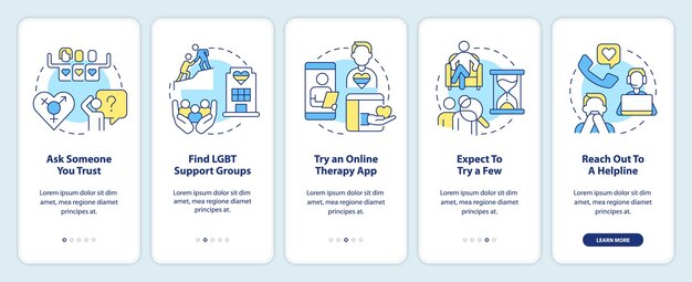 Finding LGBTQ friendly therapist onboarding mobile app screen