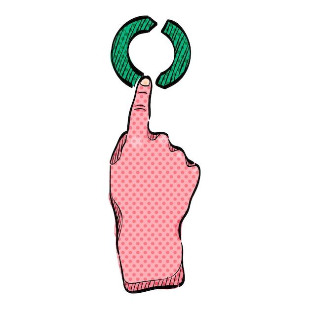 Finger gesture halftone icon hand drawn color vector illustration