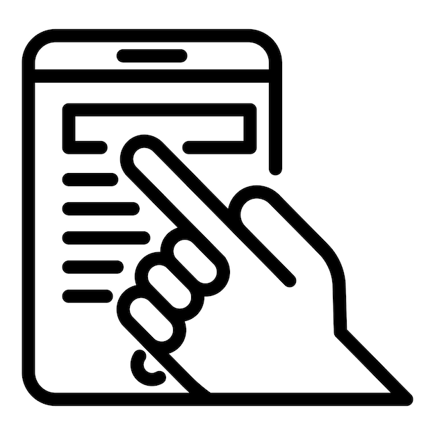 Finger on smartphone icon Outline finger on smartphone vector icon for web design isolated on white background