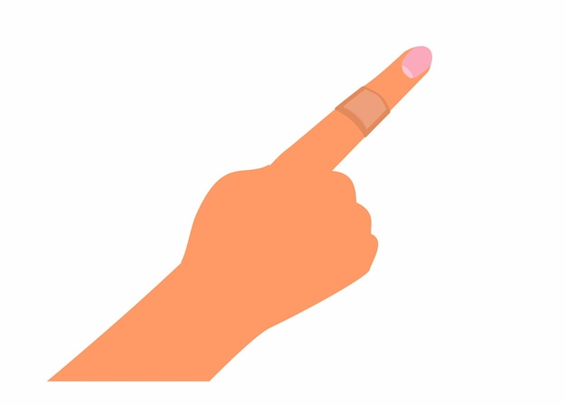 Finger wrapped by antiseptic plaster Simple flat illustration