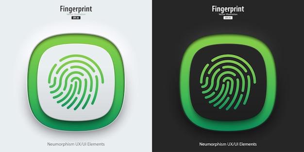 Fingerprint and biometric scanner icon A set of 3D buttons with Fingerprint symbols The button has a neon light neumorphic style for Apps websites interfaces and mobile apps Vector illustration