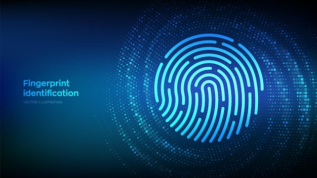 Fingerprint Biometrics identification and approval Password control through fingerprints Cyber security concept Binary Data Flow Virtual tunnel warp made with digital code Vector illustration