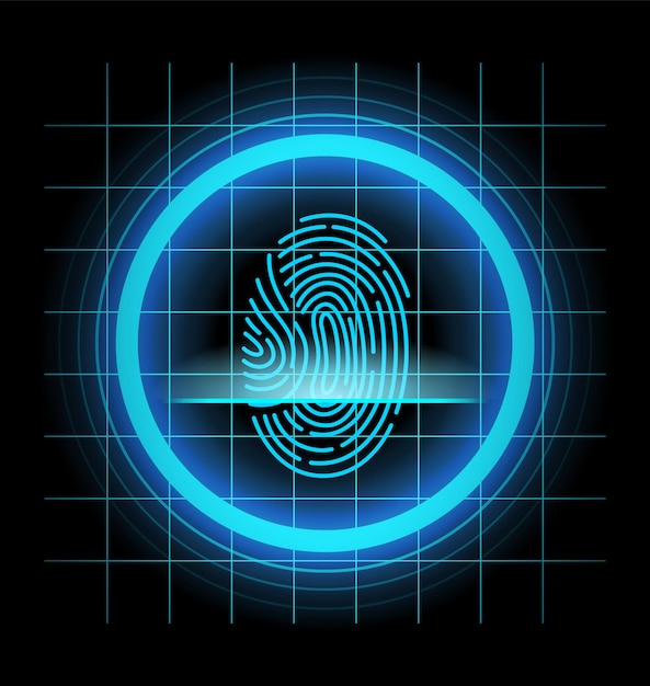 Fingerprint identification Futuristic technology Scan fingerprint security or identification system concept vector illustration Biometric data design Security system of thumb lines