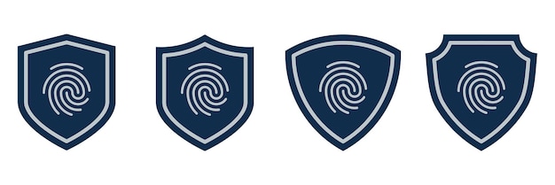 fingerprint shield icons cybersecurity protection badge set with biometric fingerprint symbol for
