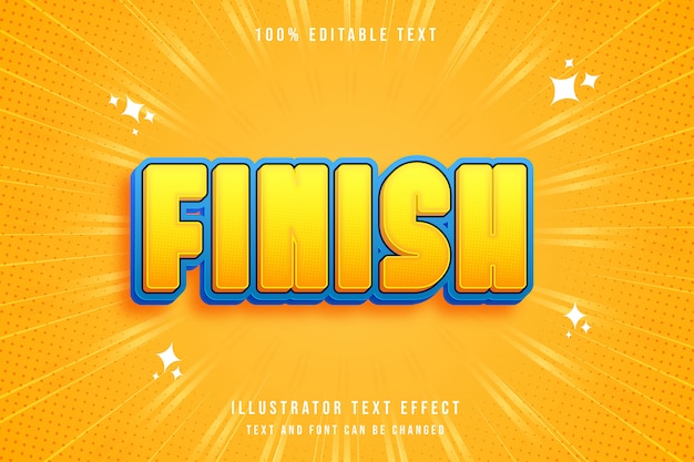 Finish, editable text effect yellow gradation orange blue modern comic style