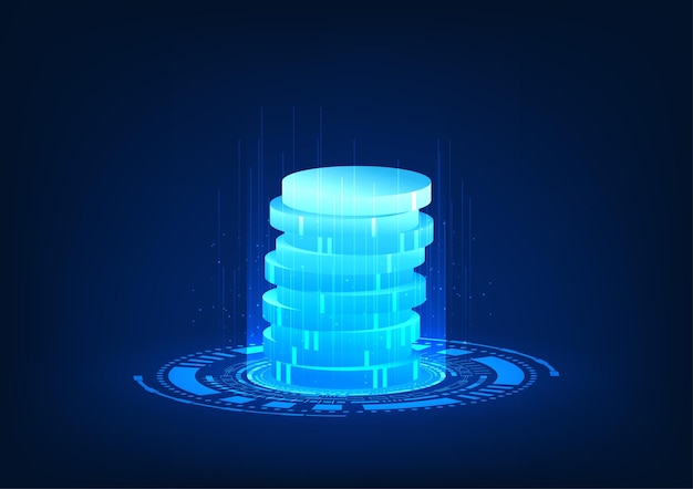 Fintech technology digital coins projected as holograms represent technologies that combine