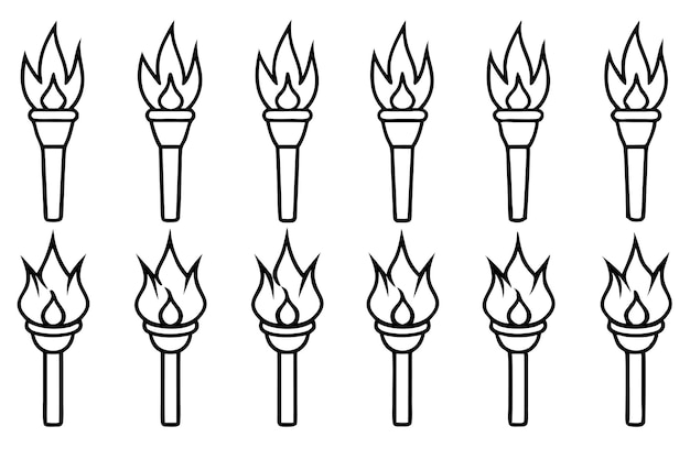 Fire torch line art elegant design hand illustration