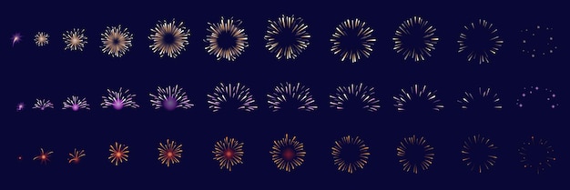 Firework animation Fireworks sequence set gathering light particle firecracker explosion effect christmas holiday burst up 2d neat vector illustration of animation flash and firework explosion