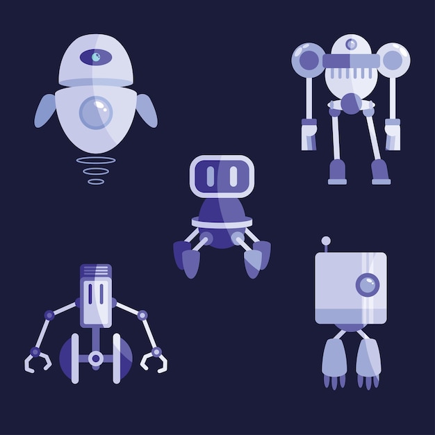 Five purple robots