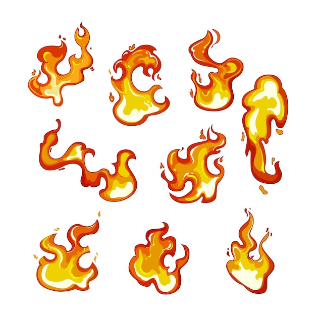 flame set cartoon vector illustration