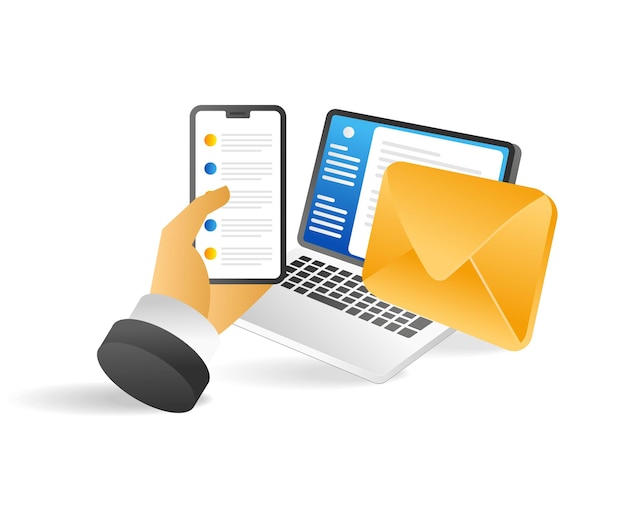 flat 3d concept isometric illustration of reading email message on smartphone