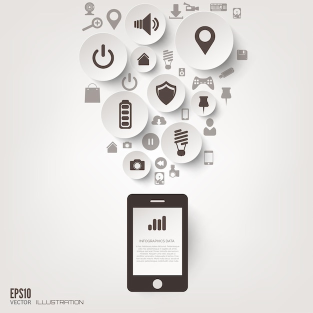 Flat abstract background with web icons interface symbols cloud computing mobile devices business