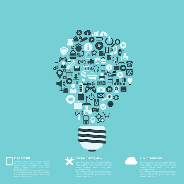 Flat abstract background with web icons interface symbols cloud computing mobile devices