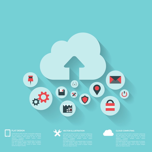 Flat abstract background with web icons interface symbols cloud computing mobile devices