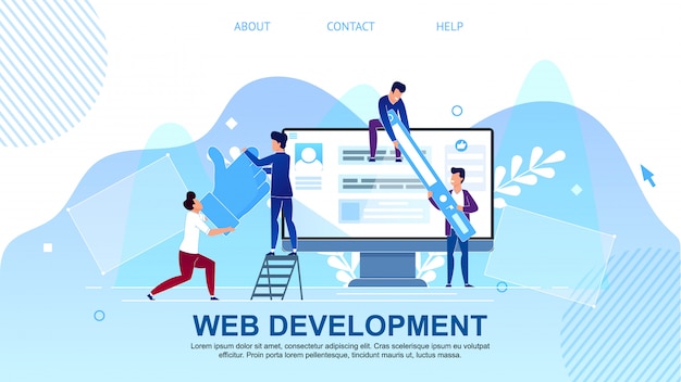 Flat Banner is Written Web Development Cartoon.