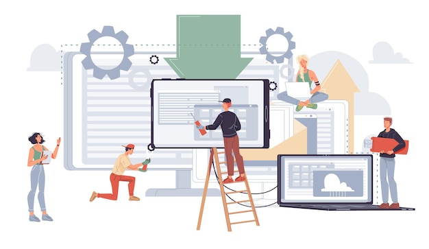 Flat cartoon characters office workers illustration