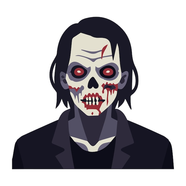 flat close up zombie halloween avatar vector art isolated on a white background