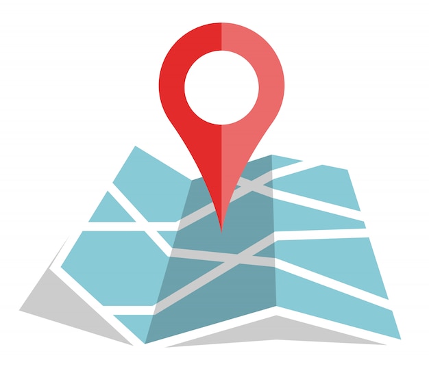 Flat color location icon on paper map