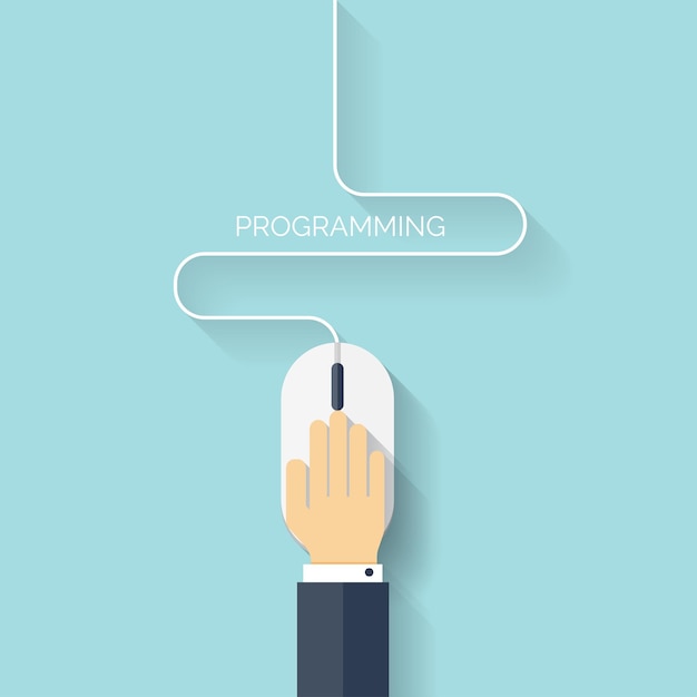 Flat computer mouse icon programming concept background coding
