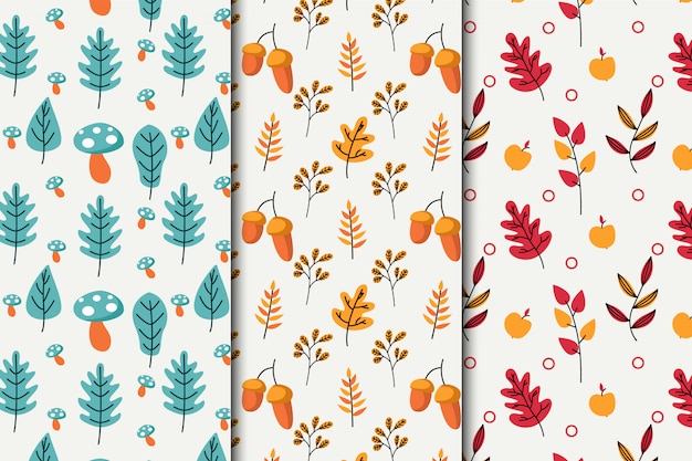 Flat design autumn pattern set
