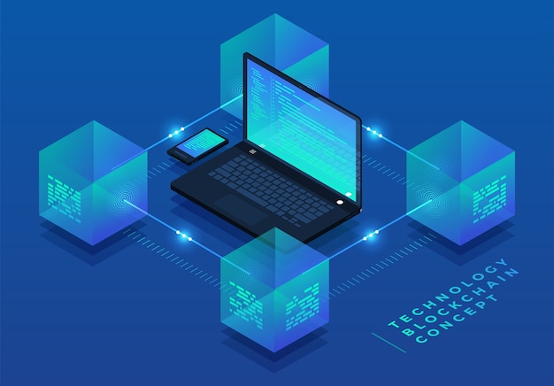 flat design concept blockchain and cryptocurrency technology