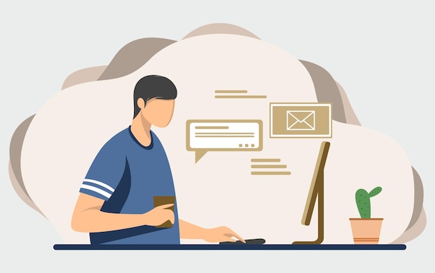 flat design freelance man at work
