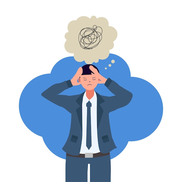 flat design illustration man with headache and holding head