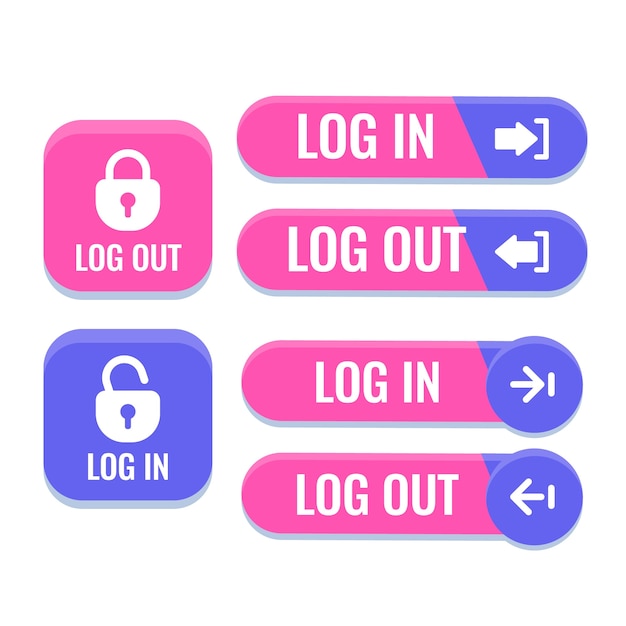 flat design login and logout buttons set