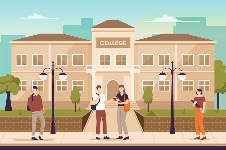 Vector flat design of college students in university