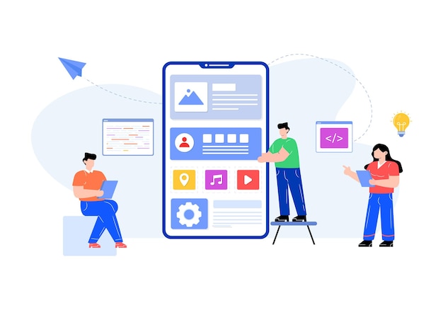 Flat illustration editable vector of app development