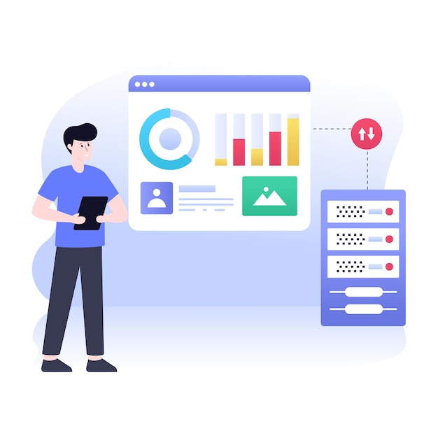 flat illustration of server management two characters with servers