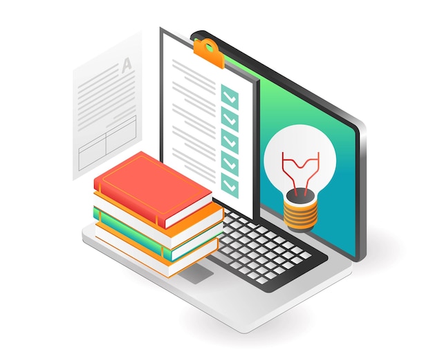 Flat isometric concept illustration online study schedule plan