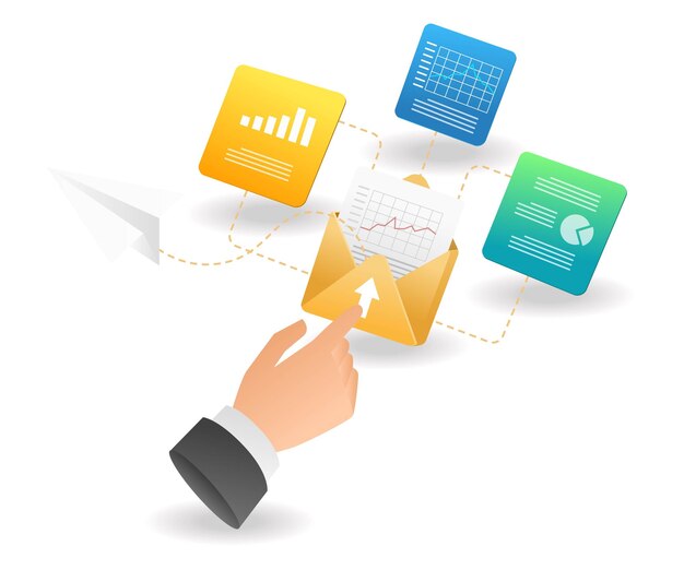 Flat isometric concept illustration send email analysis