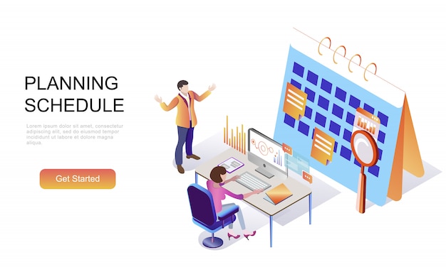 flat isometric concept of planning schedule