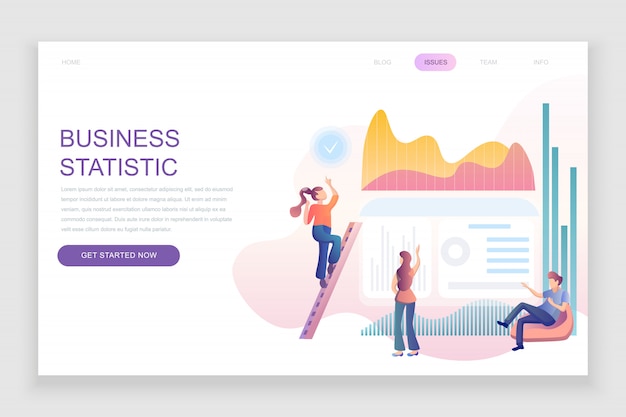 Flat landing page template of Business Statistic