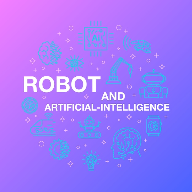 flat line design of robot and artificial-intelligence icons.