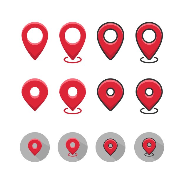 Flat red set of location markers Vector