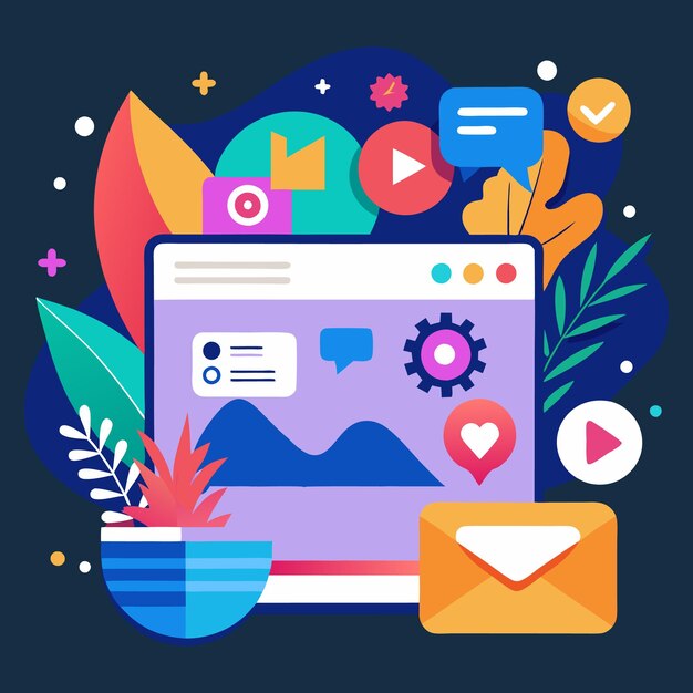 Flat social media day Facebook marketing square banner with Emoji icons template