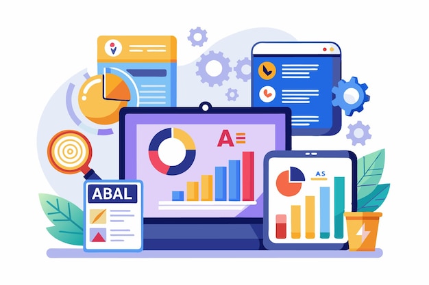 Flat Style Digital Marketing Illustration Featuring AB Testing
