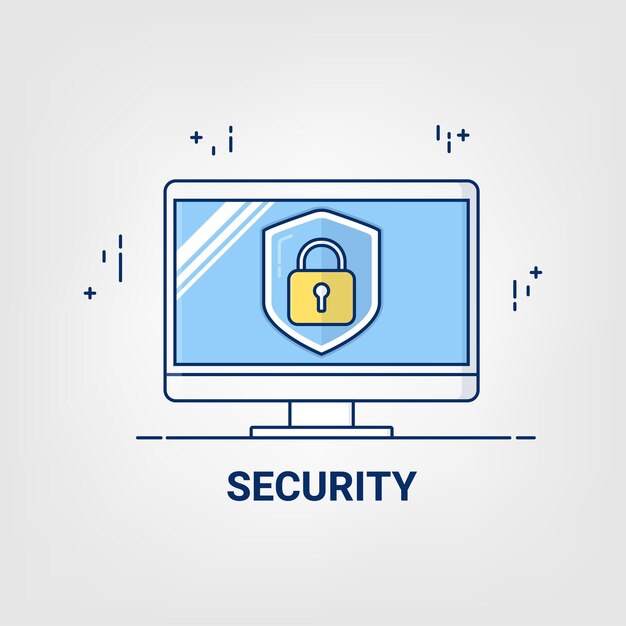 Flat Thin line Art icon Internet security online business concept