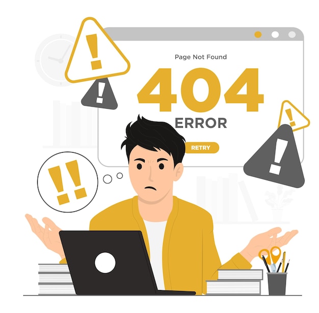 Flat vector man upset error 404 under maintenance concept