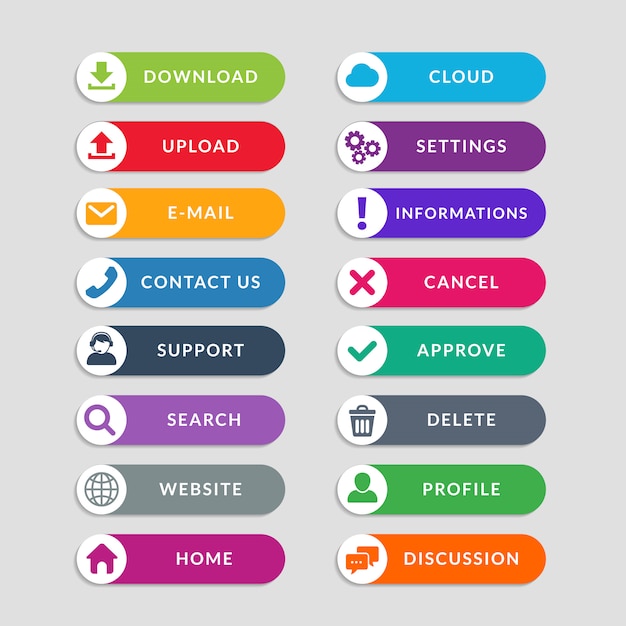 Flat web button design elements. simple design of ui web buttons