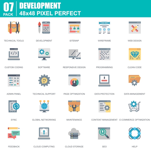 flat web design and development icons set