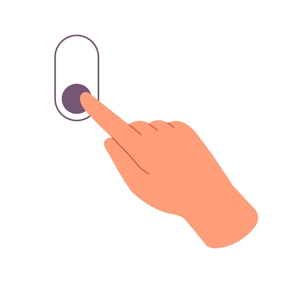 Flick up or down hand gesture for touchscreen interface control Person slides switch swipes on touch screen sensor device with index finger Flat isolated vector illustration on white background