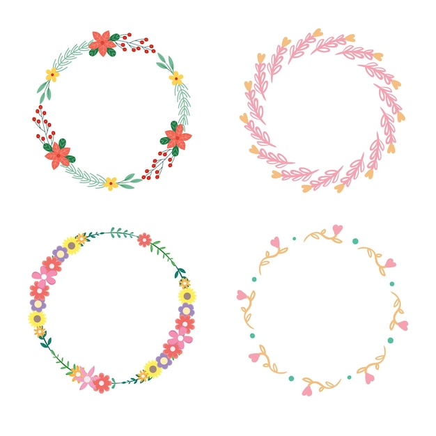 floral frame collection set of cute retro flowers arranged un a shape of the wreath perfect for wed