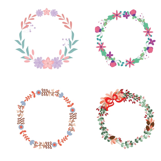 floral frame collection set of cute retro flowers arranged un a shape of the wreath perfect for wed