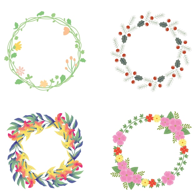 floral frame collection set of cute retro flowers arranged un a shape of the wreath perfect for wed