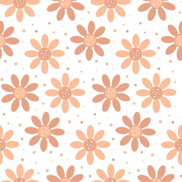 Floral seamless vector pattern Trend color 2024 Peach Fuzz Flower background