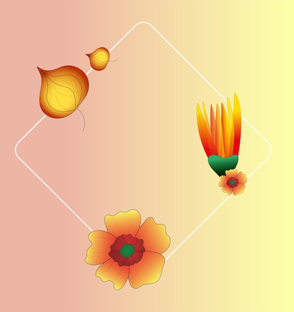 Flowers and Physalis Buds Collage Vector Illustration hand drawn Botanical elements Flowers